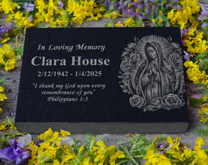 Christian Garden Yard Memorial - Virgin Mary Engraved Stone - Our Lady of Guadalupe Keepsake - Religious Remembrance Gift - Prayer Stone