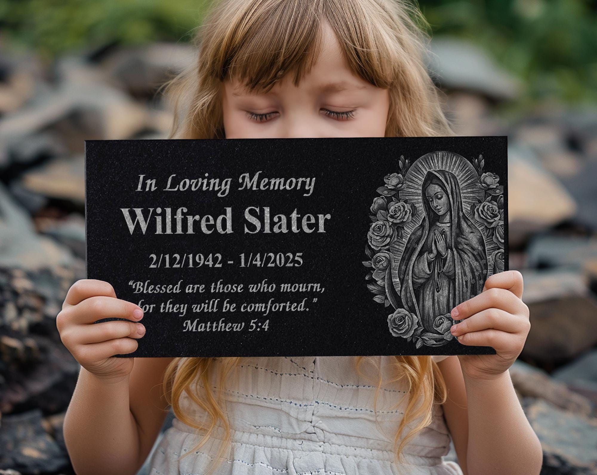 Christian Garden Yard Memorial - Virgin Mary Engraved Stone - Our Lady of Guadalupe Keepsake - Religious Remembrance Gift - Prayer Stone