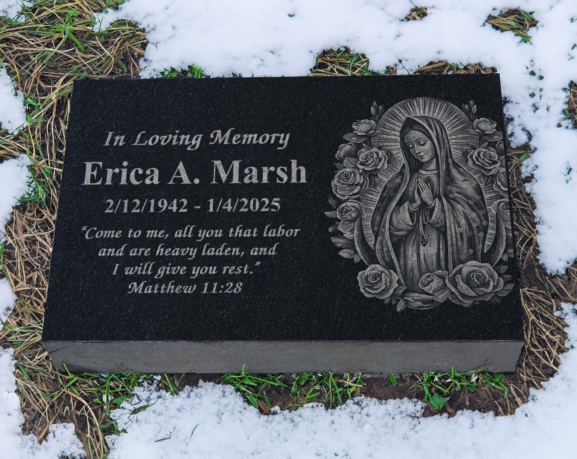 Christian Garden Yard Memorial - Virgin Mary Engraved Stone - Our Lady of Guadalupe Keepsake - Religious Remembrance Gift - Prayer Stone