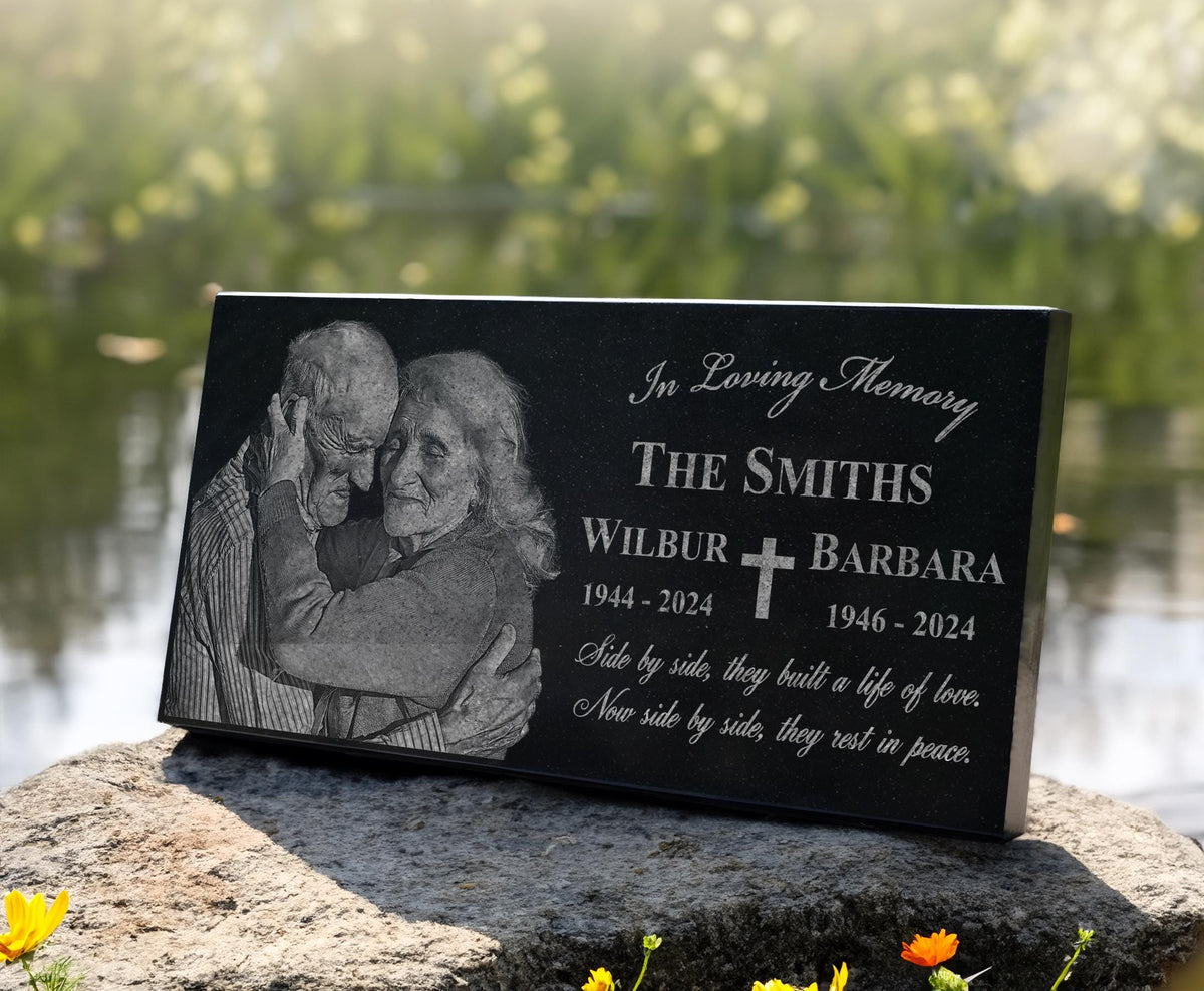 Family Memorials | Granite Photo Companion Monument | Double Headstones for Married Couples | Husband and Wife Headstone | Double Monument