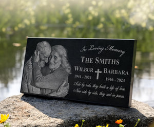Family Memorials | Granite Photo Companion Monument | Double Headstones for Married Couples | Husband and Wife Headstone | Double Monument