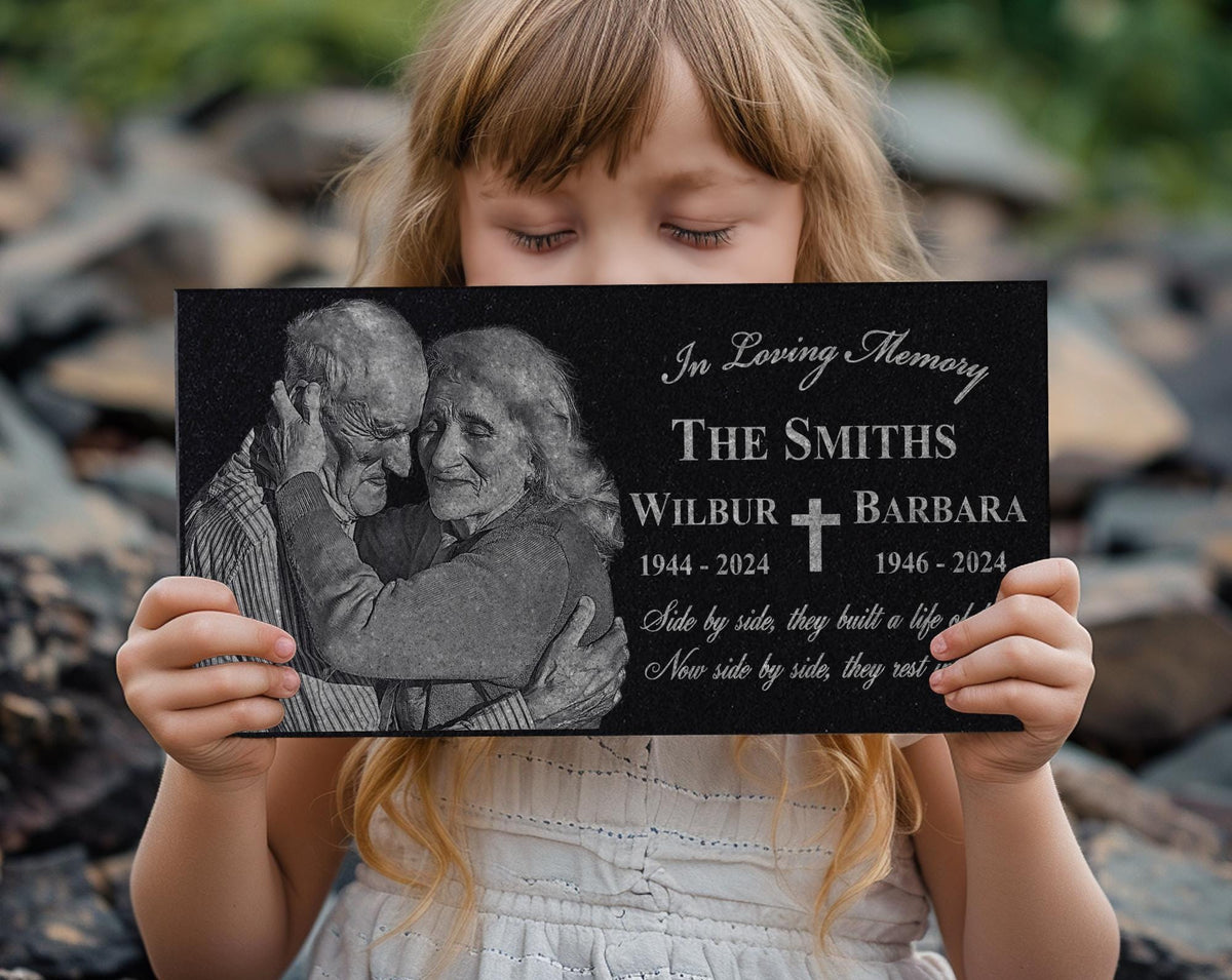 Family Memorials | Granite Photo Companion Monument | Double Headstones for Married Couples | Husband and Wife Headstone | Double Monument