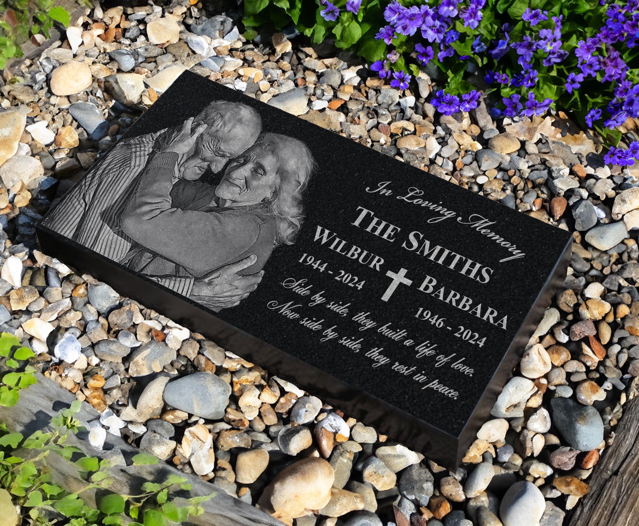 Family Memorials | Granite Photo Companion Monument | Double Headstones for Married Couples | Husband and Wife Headstone | Double Monument