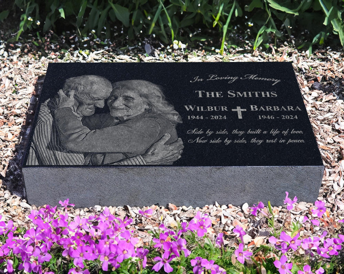 Family Memorials | Granite Photo Companion Monument | Double Headstones for Married Couples | Husband and Wife Headstone | Double Monument