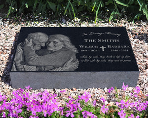 Family Memorials | Granite Photo Companion Monument | Double Headstones for Married Couples | Husband and Wife Headstone | Double Monument