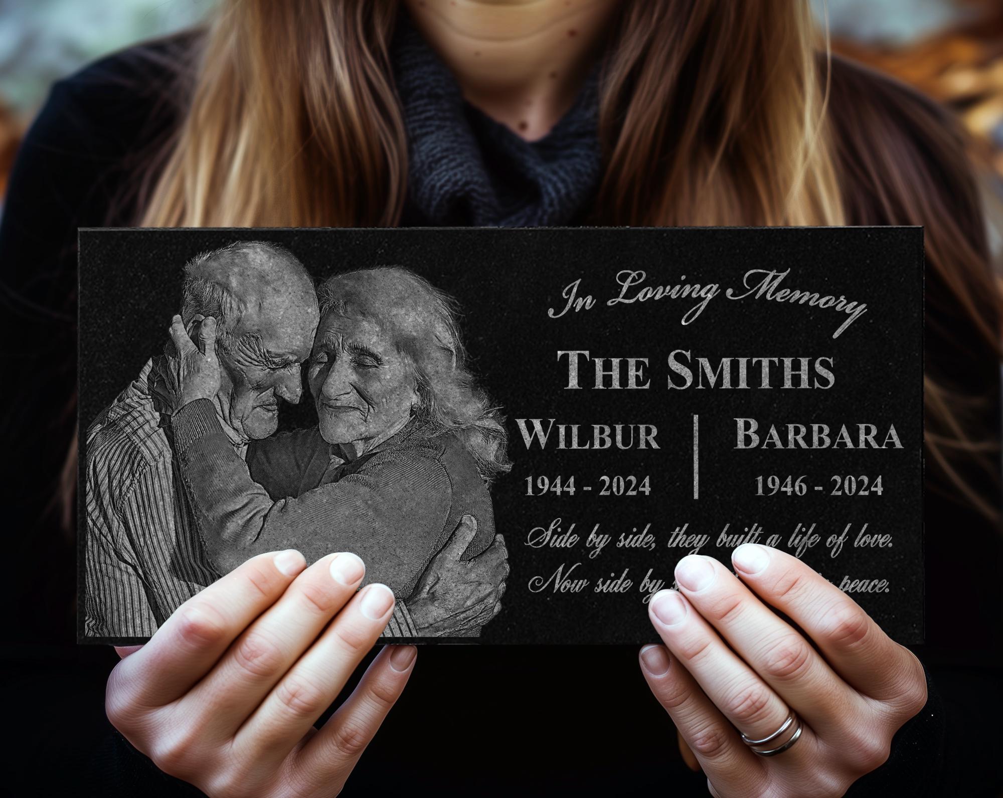 Double Head Stone for Graves | Memorial Garden Stones for Parents | Companion Grave Marker | Couples Tombstone | Husband and Wife Headstone