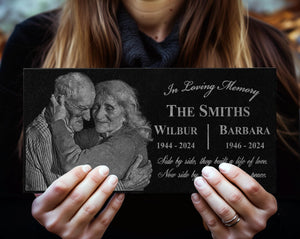 Double Head Stone for Graves | Memorial Garden Stones for Parents | Companion Grave Marker | Couples Tombstone | Husband and Wife Headstone