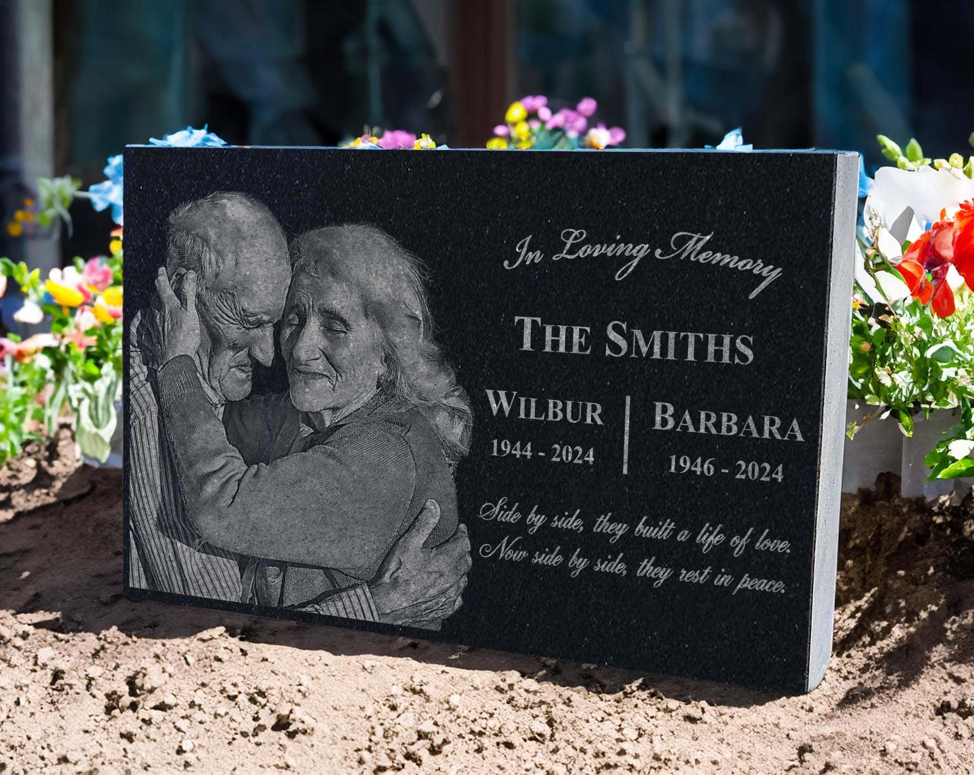Memorial Plaque for Two People | Flat Grave Markers for Couples | Memory Plaques for Loved Ones Lost | Tribute for Couples Partners Siblings