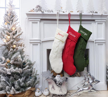 Chunky Cable Knit Christmas Stockings | Aran Isle Knit Red Green Ivory Premium Knitted Modern Double Sided Personalized Embroidery Name