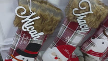Whimsical Plaid Faux Fur Christmas Stockings Woodland Santa Snowman Reindeer Stocking Personalized Embroidery Burgundy Family Modern Holiday
