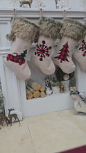 Buffalo Check Christmas Stockings with Faux Fur Pom Poms | Rustic Farmhouse Lodge Style Snowflake Tree Truck Personalized Embroidered name