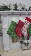 Knitted Personalized Christmas Stocking White Red Green Knit Tree with Embroidered Names Family Set