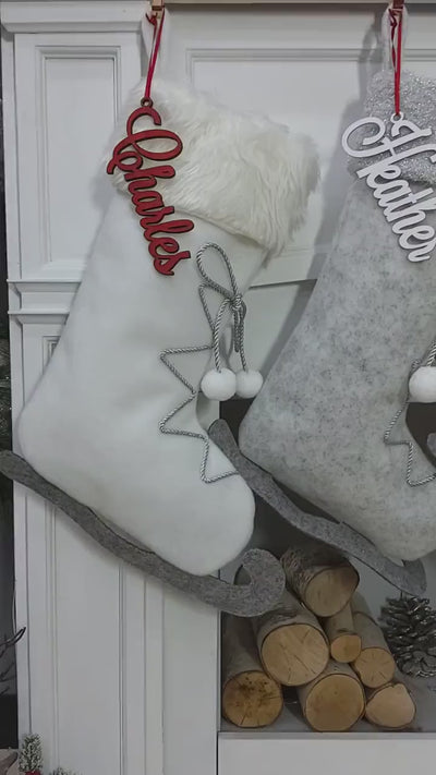 Ice Skate Christmas Stockings Christmas Grey and White for Kids and Family Xmas 2022