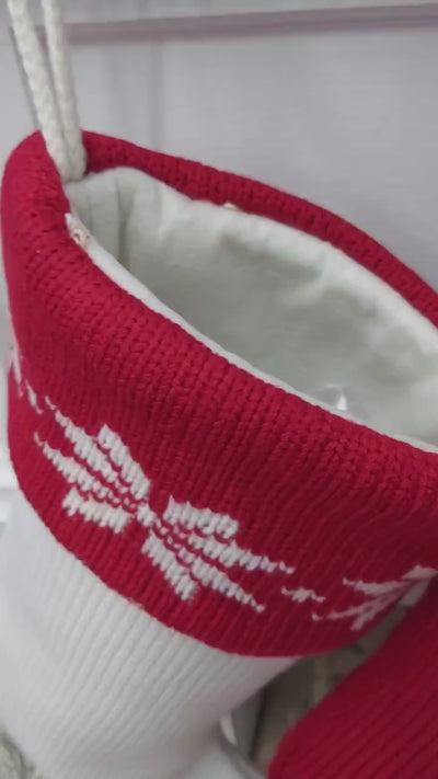 Classic Red & White Knit Christmas Stockings | High Quality Premium Knit with Snowflakes Personalized with Wood Name Tag