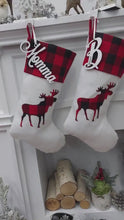 Buffalo Plaid Moose Christmas Stocking | Bright White/Red Black Check Woodland Rustic Farmhouse Decor Personalized Embroidery name tag