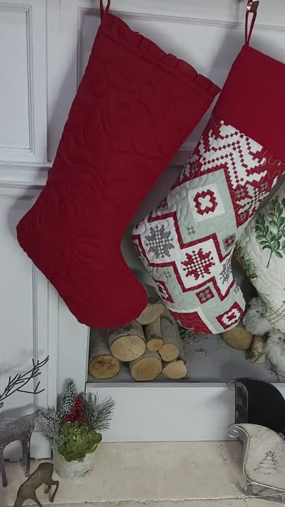 Quilted Timeless Christmas Stockings Embroidered Personalized Holiday