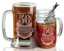 ANNIVERSARY GIFTS 16Oz  Anniversaary Gifts for Him Her Couples Parents Beer Mug Mason Jar Wedding Anniversary 10th 20th 30th 40th 50th Wife Husband Custom Man