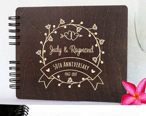 ANNIVERSARY GIFTS Burnt Cocoa 8.5 x 7 / 80 Pages Ivory Blank Wedding Anniversary Guestbook Personalized Wooden Guest Book Made in USA  50th Anniversary 60th Anniversary 25th 20th 5th 30th Gift