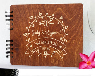 ANNIVERSARY GIFTS Carmel Oak 8.5 x 7 / 80 Pages Ivory Blank Wedding Anniversary Guestbook Personalized Wooden Guest Book Made in USA  50th Anniversary 60th Anniversary 25th 20th 5th 30th Gift