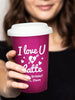 ANNIVERSARY GIFTS Engraved Custom 14oz Ceramic Coffee Mug I Love U A Latte Reusable Double Wall Travel Tumbler Cup with White Silicone Lid for Caffeine Lover