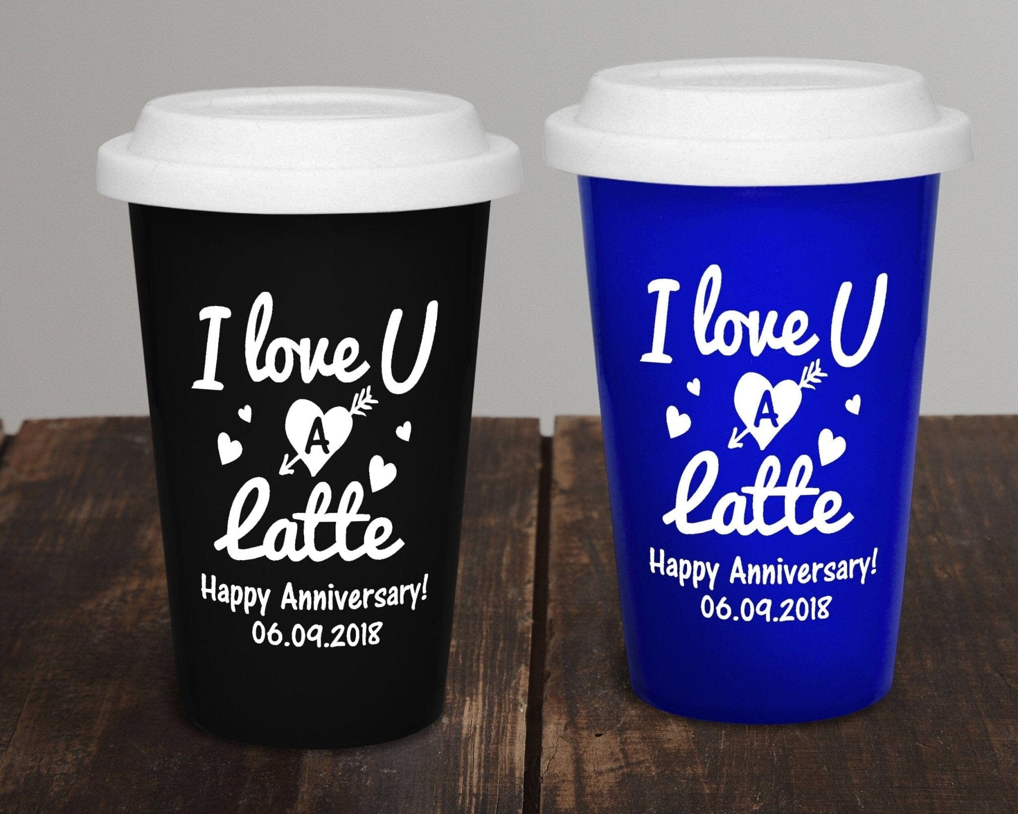 ANNIVERSARY GIFTS Engraved Custom 14oz Ceramic Coffee Mug I Love U A Latte Reusable Double Wall Travel Tumbler Cup with White Silicone Lid for Caffeine Lover