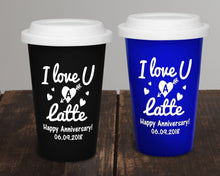 ANNIVERSARY GIFTS Engraved Custom 14oz Ceramic Coffee Mug I Love U A Latte Reusable Double Wall Travel Tumbler Cup with White Silicone Lid for Caffeine Lover