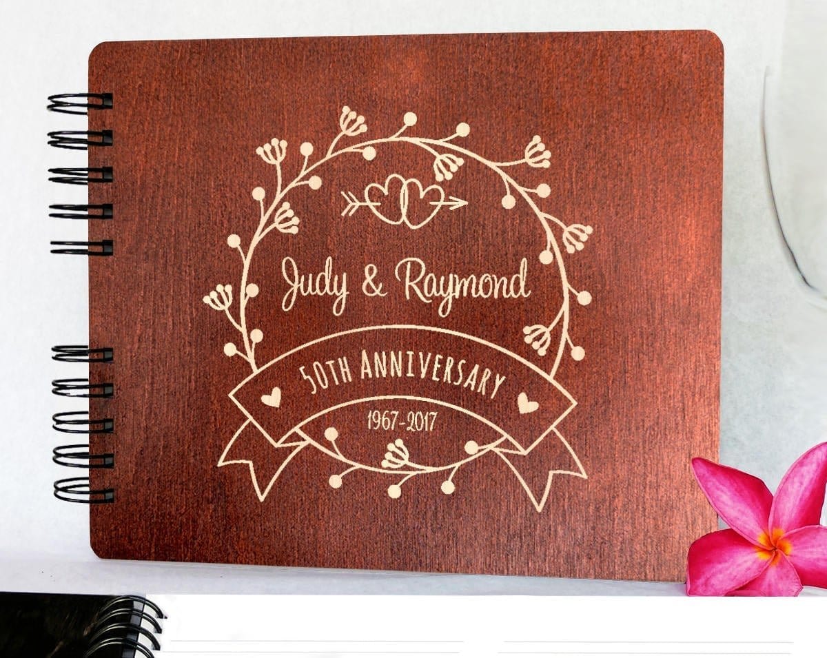 ANNIVERSARY GIFTS Mahonagy 8.5 x 7 / 80 Pages Ivory Blank Wedding Anniversary Guestbook Personalized Wooden Guest Book Made in USA  50th Anniversary 60th Anniversary 25th 20th 5th 30th Gift