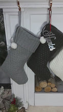 Modern Cable Knit Christmas Stockings Smoky, Ivory, Grey Personalized with Cutout Wood Name Tag Custom Xmas 2022 Stocking Decor