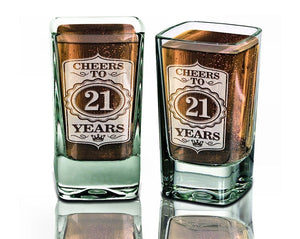 BIRTHDAY GIFTS 21st Birthday Shot Glass  Cheers to 21 Years Glass Custom Engraved Birthday Party Favor Present Guests 30th 40th 50th 60th 70th 80th Custom