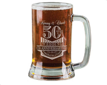 BIRTHDAY GIFTS 50th 40th 30th 20th 10th Anniversary 16 Oz Beer Mug Engraved Couple's Name Anniversary Design Gift Idea Personalized Drinking Glass Etched