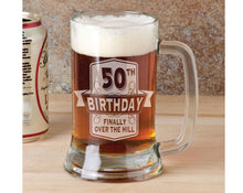 BIRTHDAY GIFTS 50th Birthday FInally over the Hill Funny Gag 16Oz Beer Stein Mug Engraved Father Gift Idea Etched Birthday from Son Daugther Present