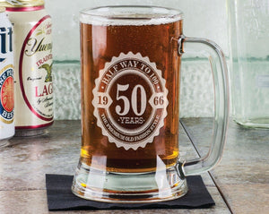 BIRTHDAY GIFTS 50th Birthday Half way to 100 16Oz Beer Stein Mug Engraved Gift Idea Etched Daddy Pop Birthday Present Uncle for Him Funny Bifthday Gift
