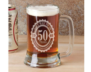BIRTHDAY GIFTS 50th Birthday Half way to 100 16Oz Beer Stein Mug Engraved Gift Idea Etched Daddy Pop Birthday Present Uncle for Him Funny Bifthday Gift