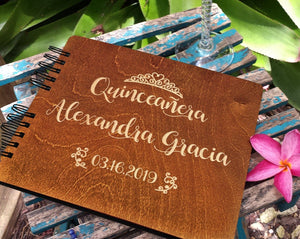 BIRTHDAY GIFTS Carmel Oak 8.5 x 7 / 80 Pages Ivory Blank Quinceanera Favor Gift Centerpiece for Guests 15th Birthday Party Decoration Custom Mis Quince Decor Guestbook Sign in for Sister for guests