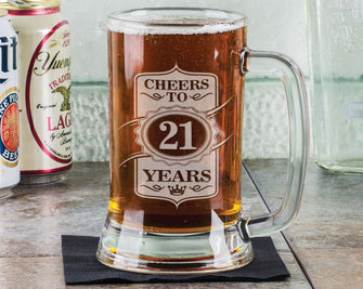 BIRTHDAY GIFTS Cheers to 21 Years 16 Oz Beer Glass Mug Stein Engraved Gift Idea Etched Birthday Gift Son Daugther Friend  Present