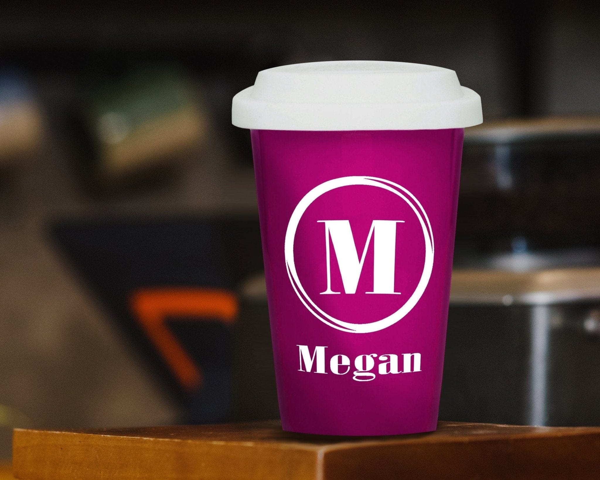 BIRTHDAY GIFTS Reusable Double Wall Travel Tumbler Cup Name Design Engraved Custom 14oz Ceramic Coffee Mug with White Silicone Lid for Caffeine Lover Gift