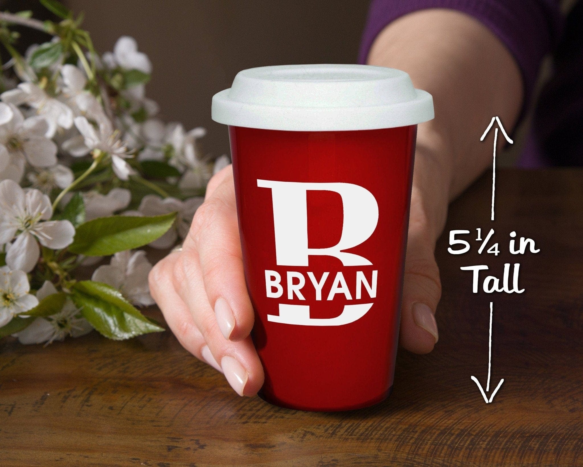 BIRTHDAY GIFTS Reusable Double Wall Travel Tumbler Cup Name Design Engraved Custom 14oz Ceramic Coffee Mug with White Silicone Lid for Caffeine Lover Gift
