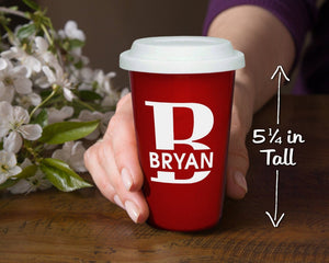 BIRTHDAY GIFTS Reusable Double Wall Travel Tumbler Cup Name Design Engraved Custom 14oz Ceramic Coffee Mug with White Silicone Lid for Caffeine Lover Gift