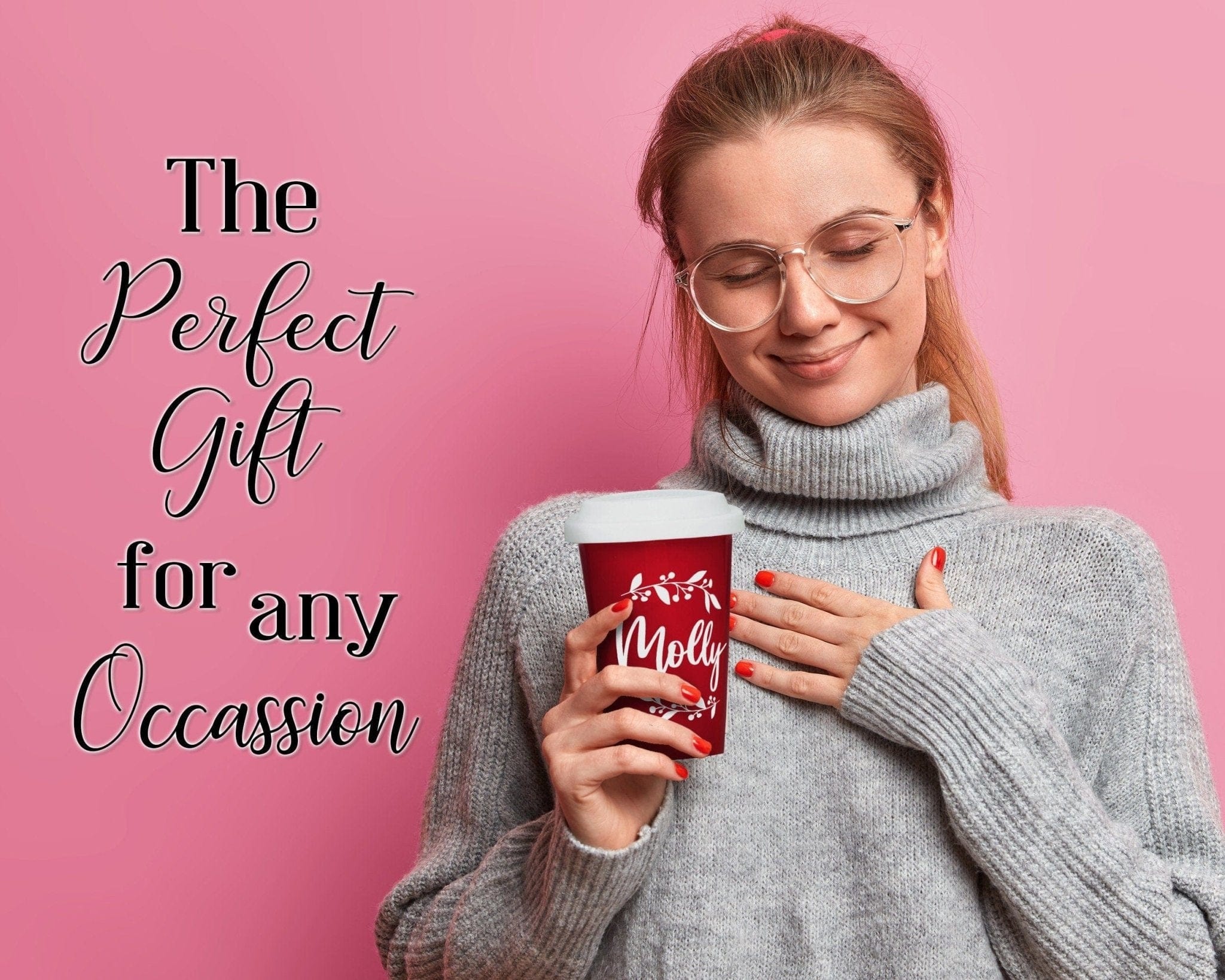 BIRTHDAY GIFTS Reusable Double Wall Travel Tumbler Cup Name Design Engraved Custom 14oz Ceramic Coffee Mug with White Silicone Lid for Caffeine Lover Gift