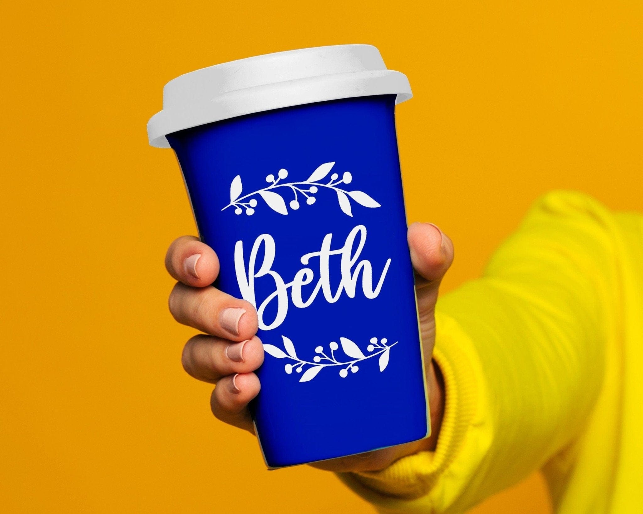 BIRTHDAY GIFTS Reusable Double Wall Travel Tumbler Cup Name Design Engraved Custom 14oz Ceramic Coffee Mug with White Silicone Lid for Caffeine Lover Gift