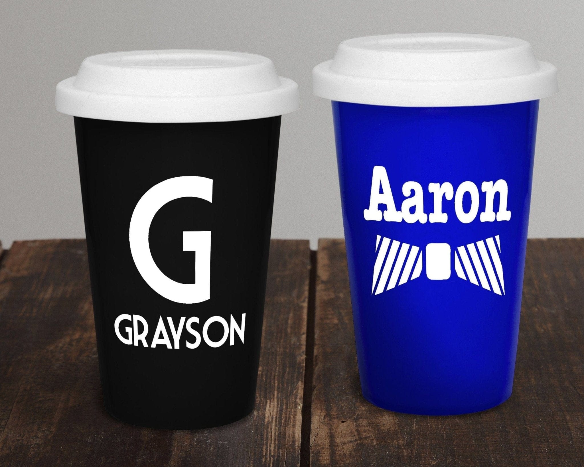 BIRTHDAY GIFTS Reusable Double Wall Travel Tumbler Cup Name Design Engraved Custom 14oz Ceramic Coffee Mug with White Silicone Lid for Caffeine Lover Gift