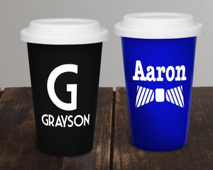 BIRTHDAY GIFTS Reusable Double Wall Travel Tumbler Cup Name Design Engraved Custom 14oz Ceramic Coffee Mug with White Silicone Lid for Caffeine Lover Gift