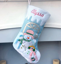 CHRISTMAS STOCKINGS Blue Children's Large Christmas Snowman Personalized stocking with Melting Ice Cuff