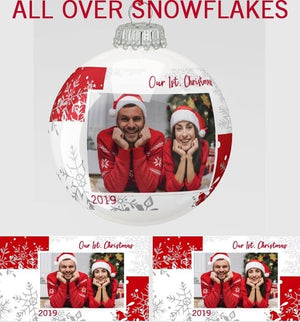 CHRISTMAS ORNAMENTS All Over Snowflakes Personalized Bohemian Glass Ball Photo Ornament