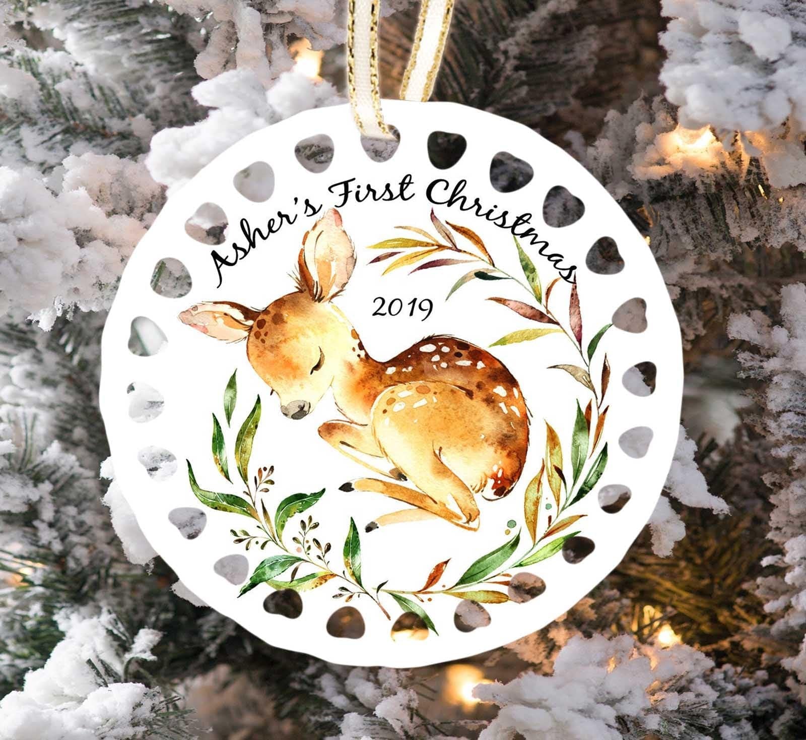 CHRISTMAS ORNAMENTS Babys First Christmas Ornament 2020, Personalized Christmas Ornaments, Deer Ornament, Babys 1st Christmas  Girl Boy Cute Customized Name