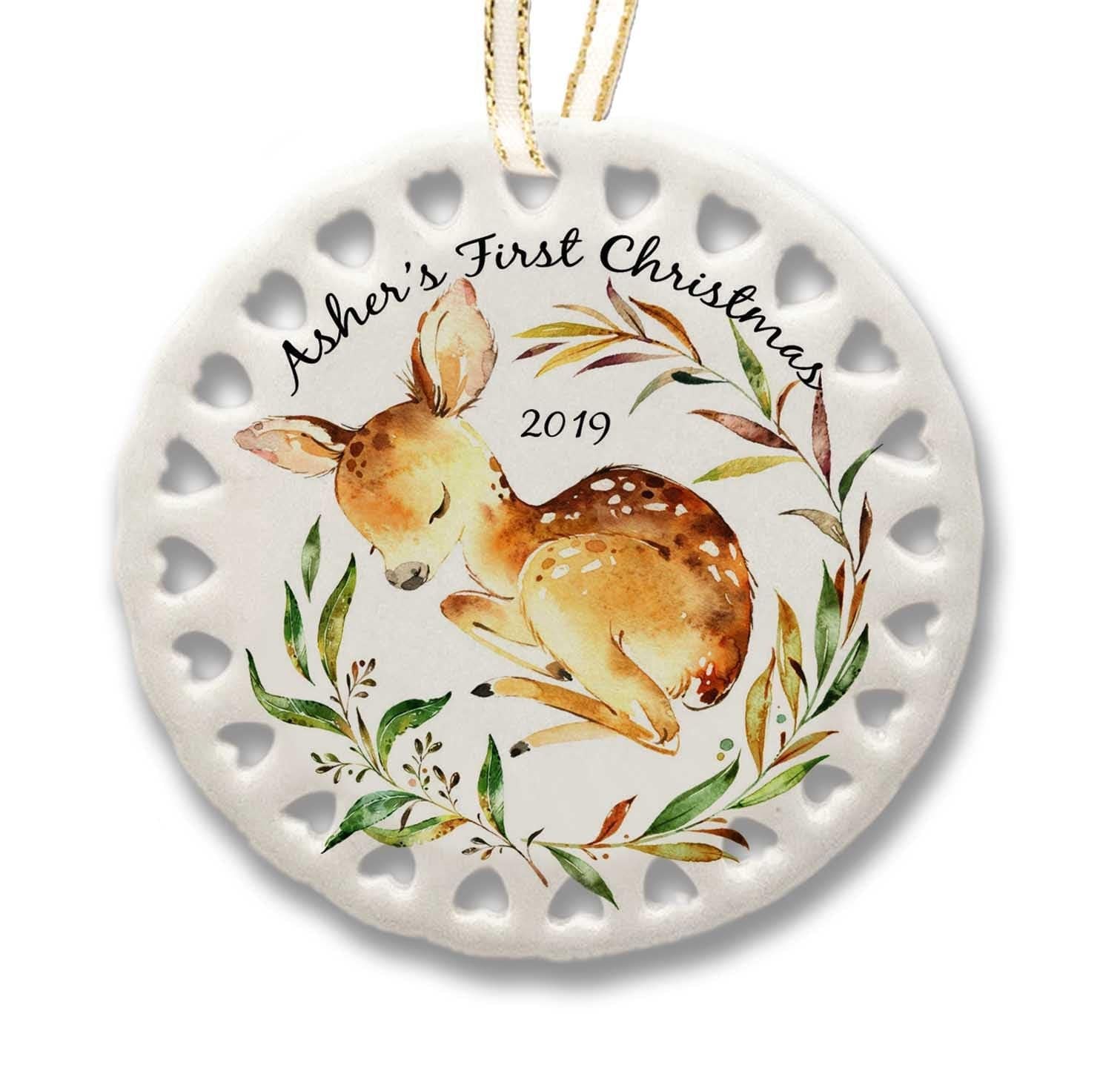 CHRISTMAS ORNAMENTS Babys First Christmas Ornament 2020, Personalized Christmas Ornaments, Deer Ornament, Babys 1st Christmas  Girl Boy Cute Customized Name