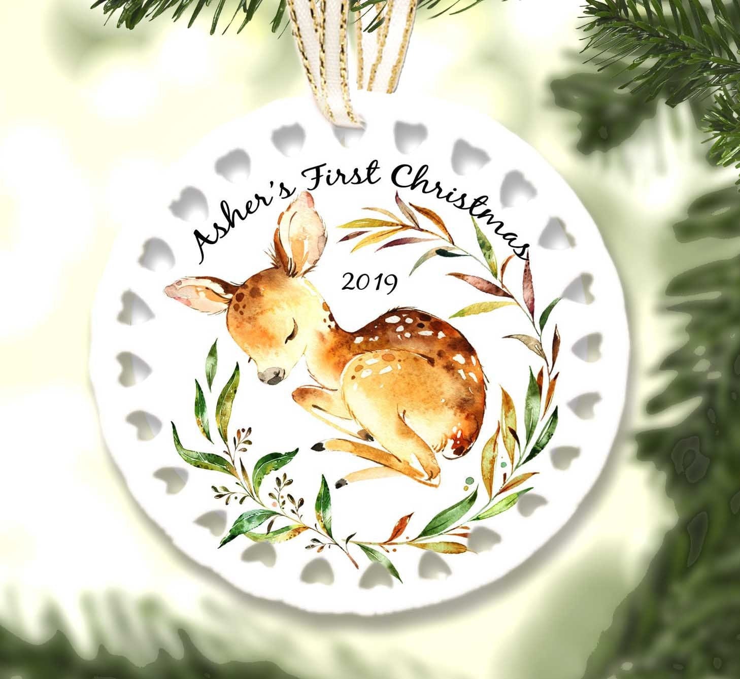 CHRISTMAS ORNAMENTS Babys First Christmas Ornament 2020, Personalized Christmas Ornaments, Deer Ornament, Babys 1st Christmas  Girl Boy Cute Customized Name