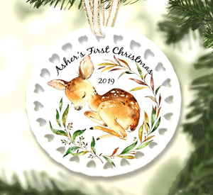 CHRISTMAS ORNAMENTS Babys First Christmas Ornament 2020, Personalized Christmas Ornaments, Deer Ornament, Babys 1st Christmas  Girl Boy Cute Customized Name