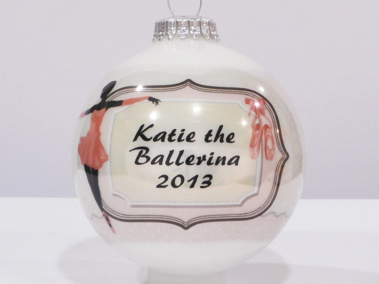 CHRISTMAS ORNAMENTS Custom Ballerina Christmas Ornament  -  Pink and White Elgantly Personalized for Ballerinas