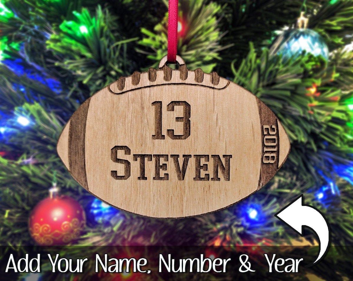 CHRISTMAS ORNAMENTS Custom Football Laser Engraved Wood Christmas Ornament Sport Mom Football Dad Coach Gift for Sports Player Team Gifts for Men Women Kids